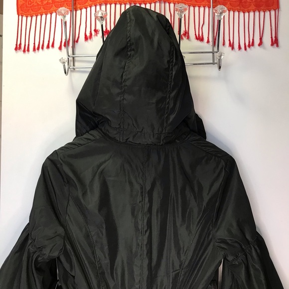 PINK MARTINI Abi Coat green metallic knit sleeves removable hood ruffle coat - Picture 9 of 17